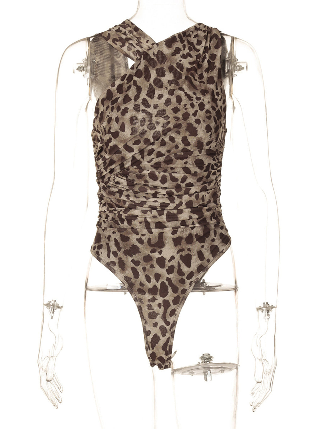 Asymmetrical Neck Leopard Bodysuit - Lilixa.store