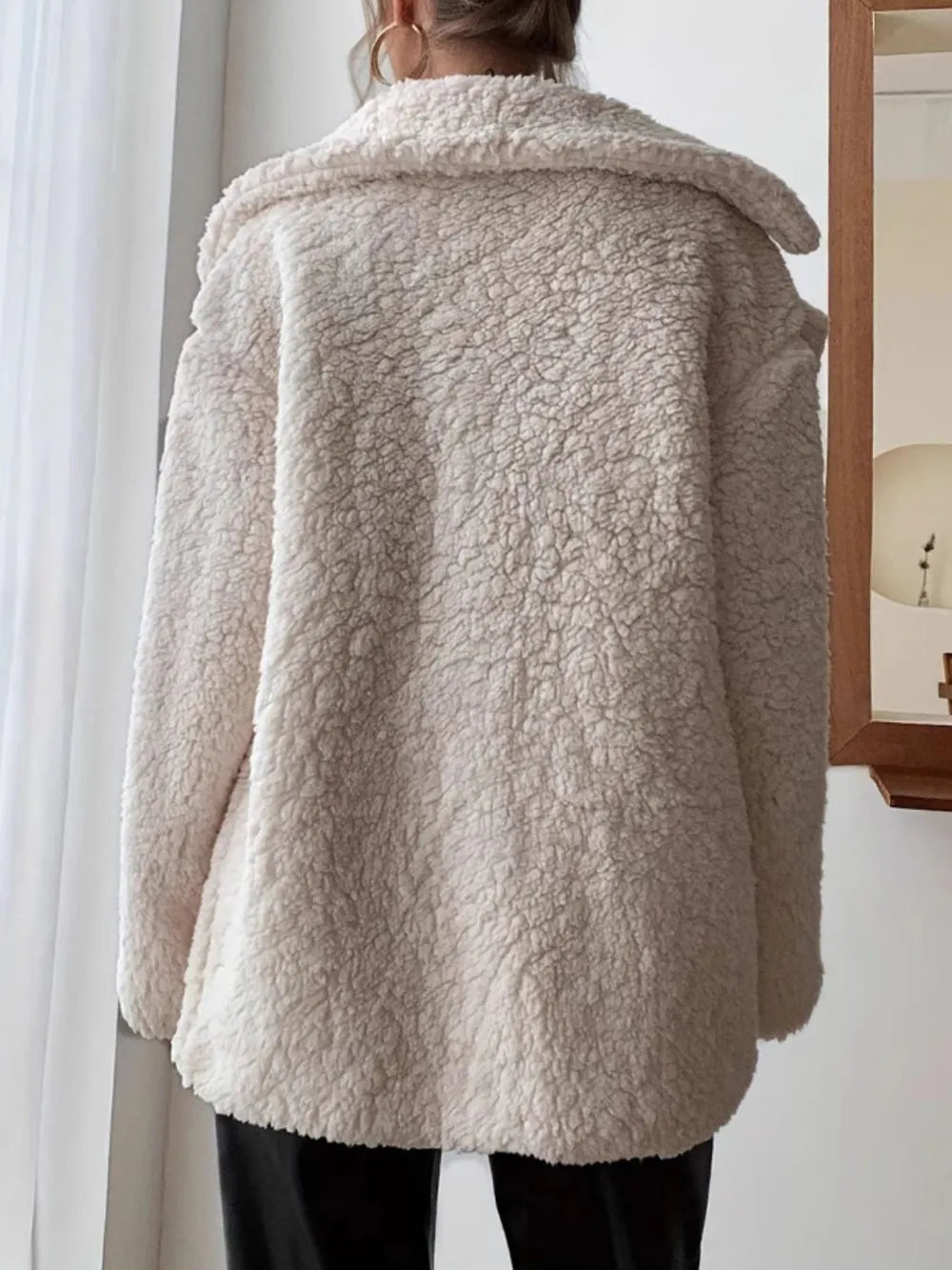 Fuzzy Open Front Long Sleeve Coat in Cream, view 2