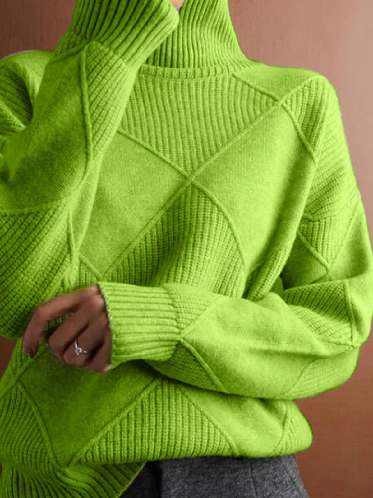 Argyle Pattern Turtleneck Sweater