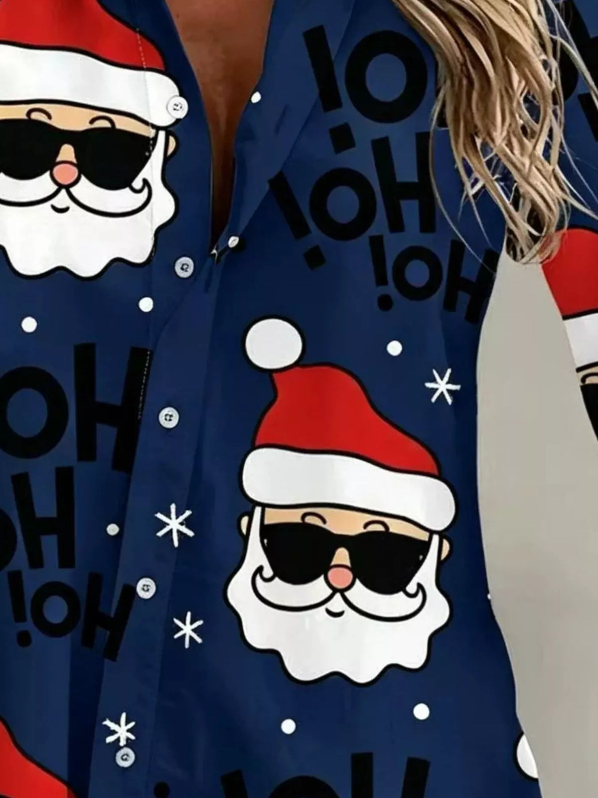 Full Size Christmas Santa Claus Print Button-Down Shirt Plus Size, view 6