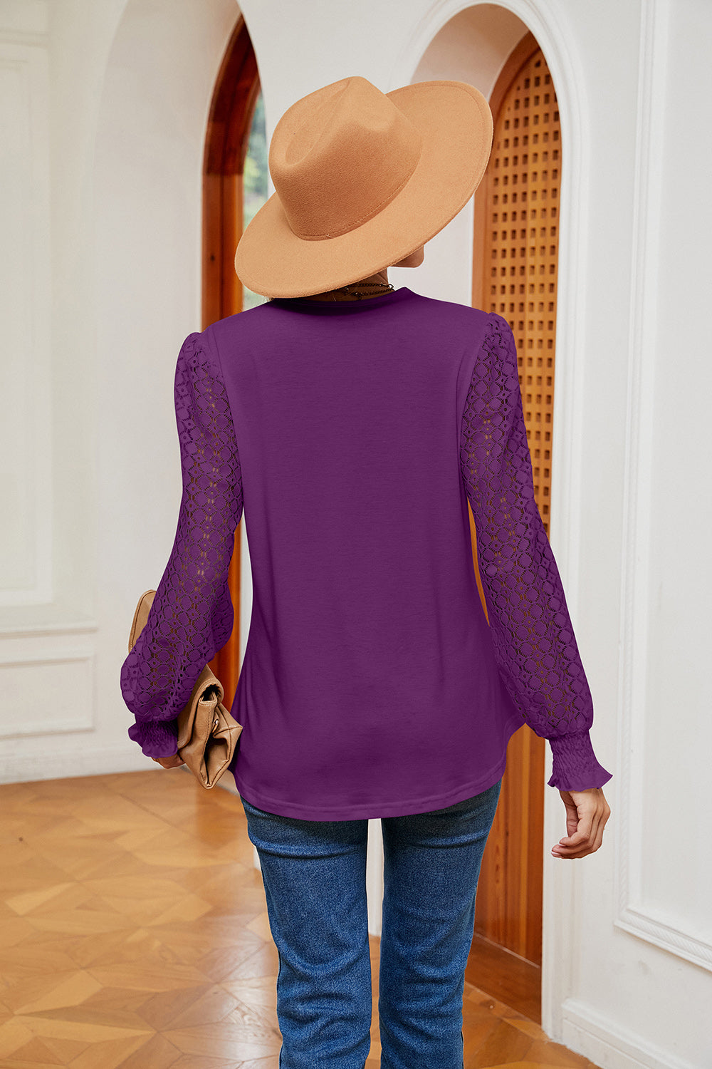Contrast V-Neck Long Sleeve Blouse, view 18