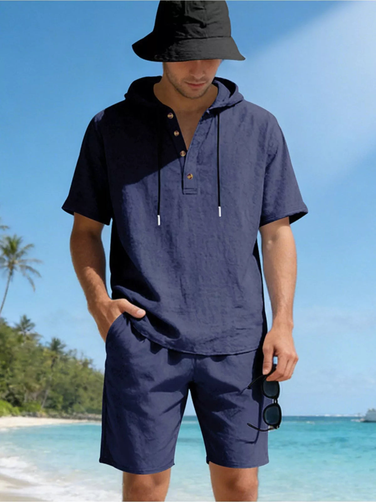 Men's Full Size Casual Short Sleeve Hooded Top & Shorts Set Plus Size - Lilixa.store