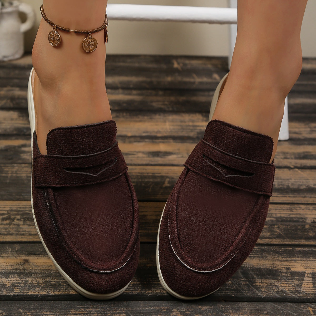Round Toe Slip-Ons in Khaki