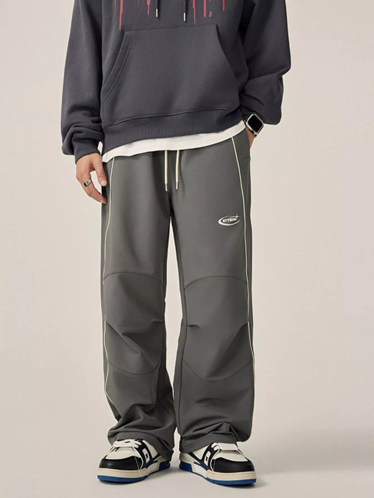 Men's Drawstring Wide Leg Pants in Gray