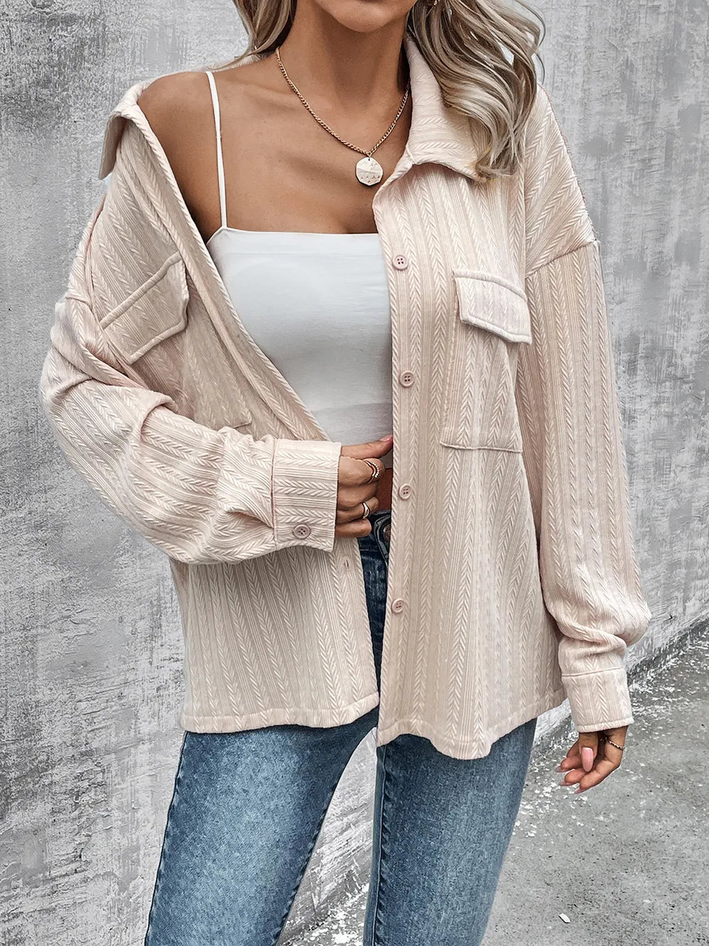 Pocketed Button Up Dropped Shoulder Jacket - Lilixa.store