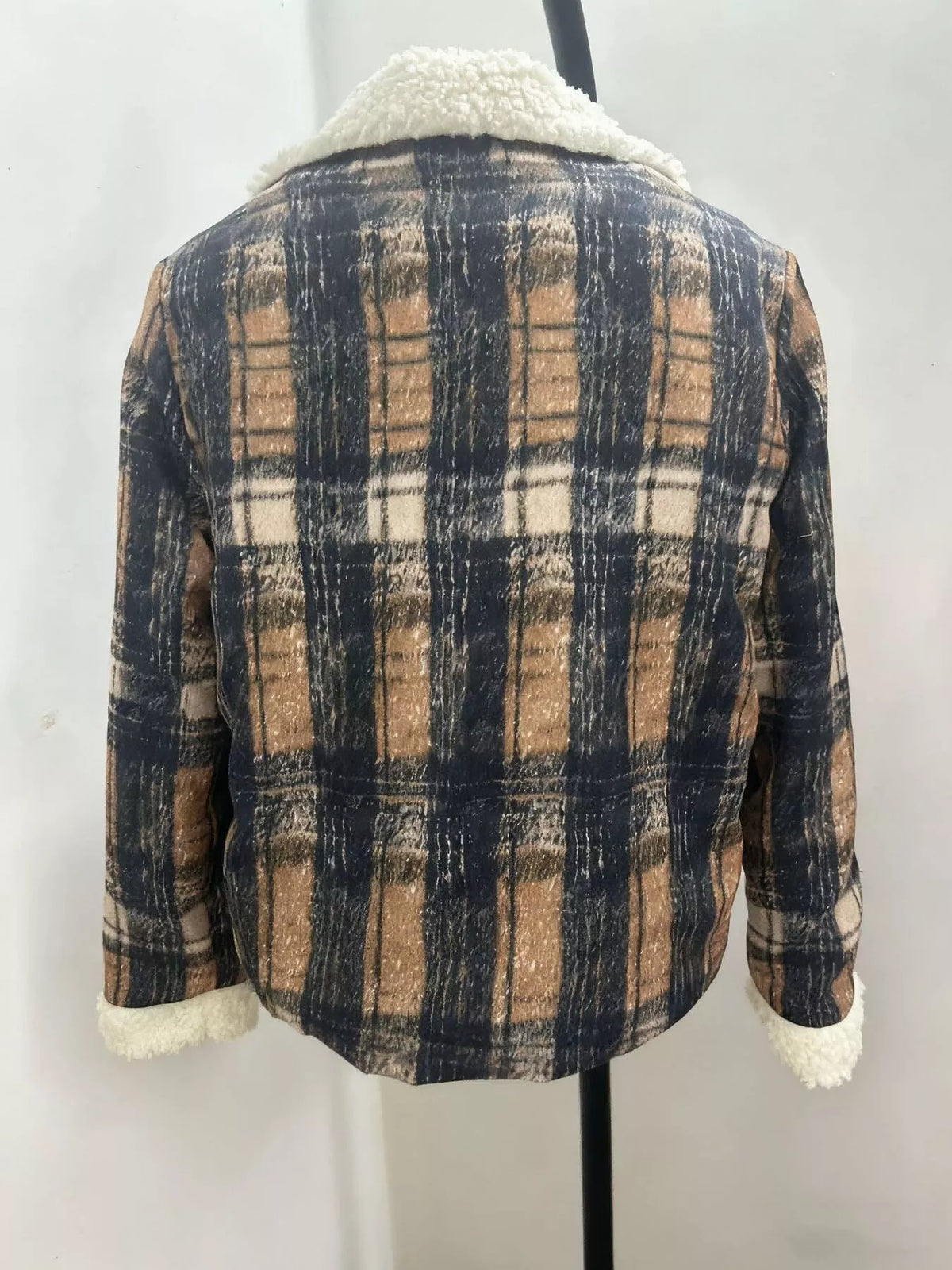 Sherpa-Lined Plaid Button-Down Outerwear - Lilixa.store