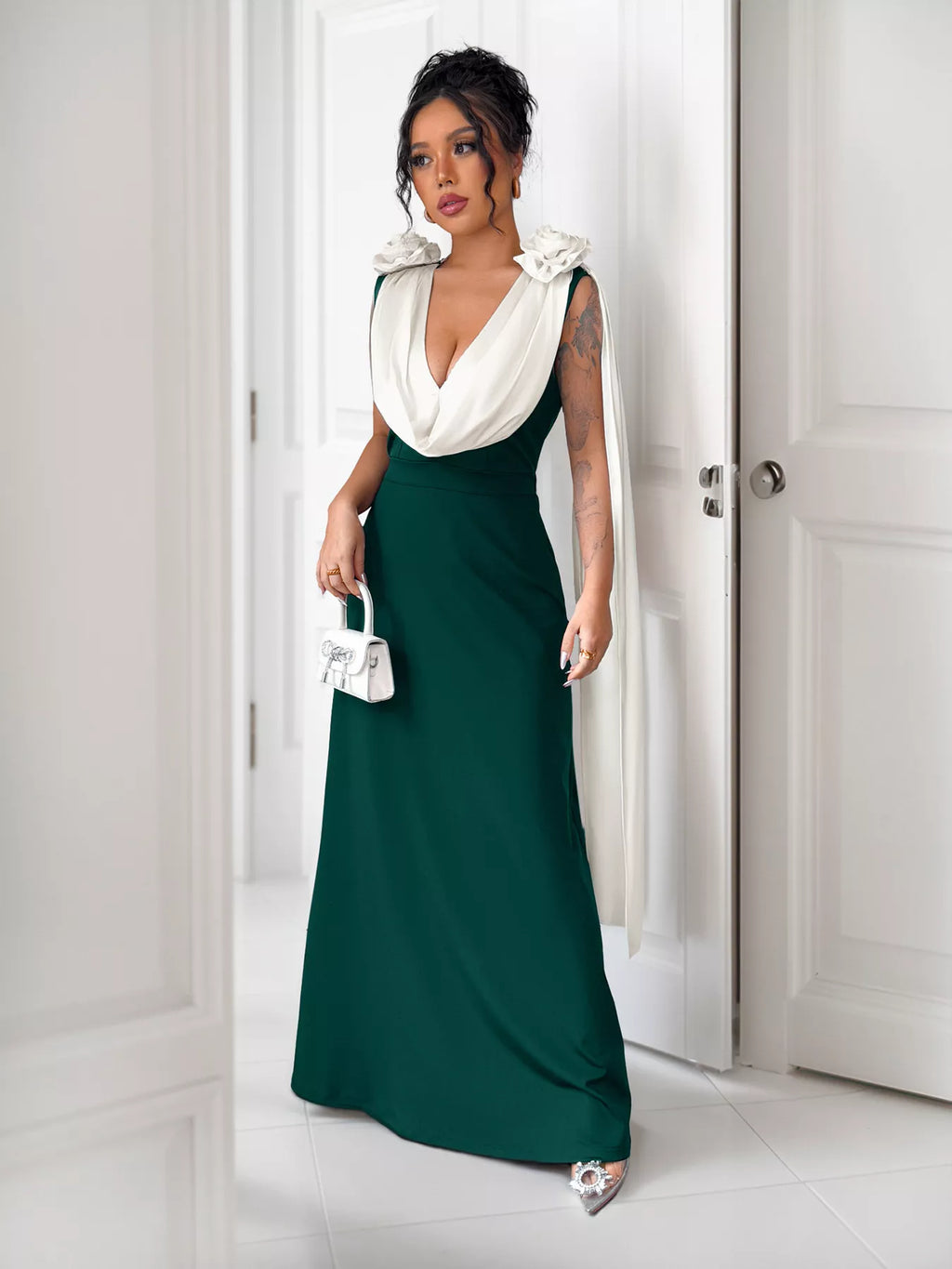Floral Applique Two Tone Maxi Dress - Lilixa.store