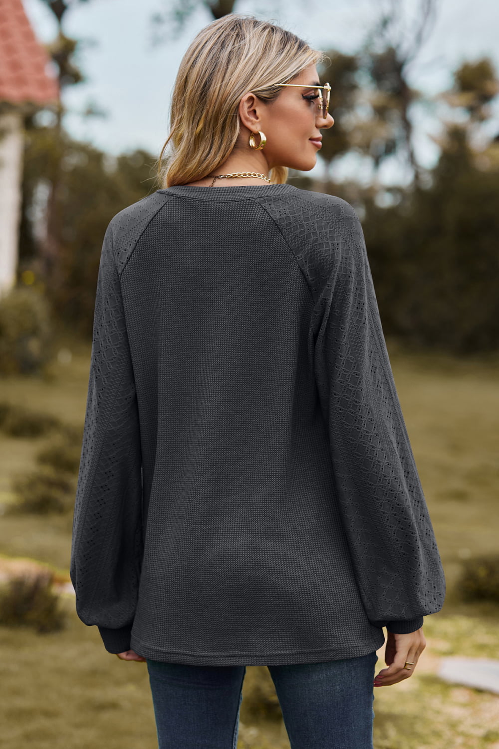 Notched Neck Raglan Sleeve Blouse, view 12
