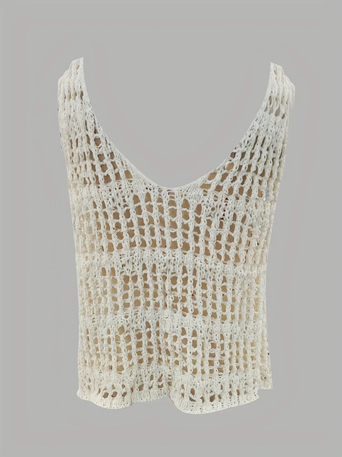 Crochet Knit V-Neck Sweater Vest in White, view 4