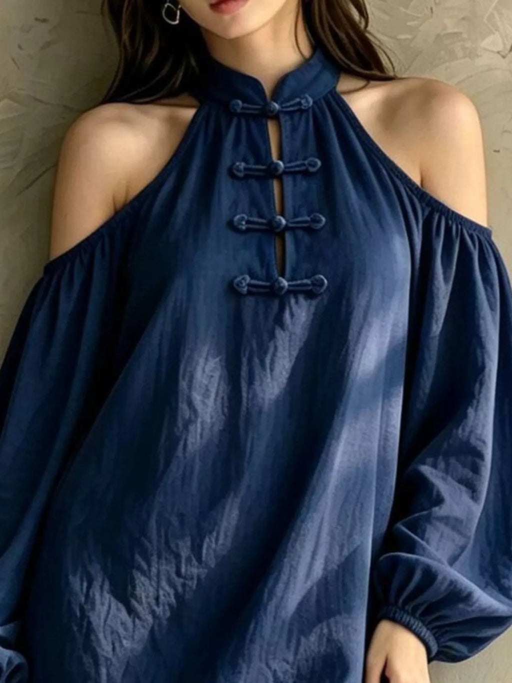 Cold-Shoulder Balloon Sleeve Mini Dress - Lilixa.store