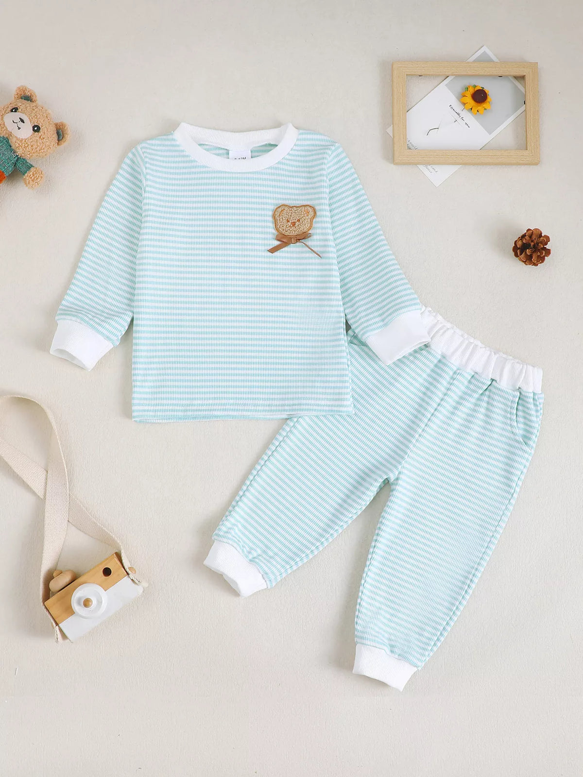 Children's Bear Striped Top and Pants Set - Lilixa.store