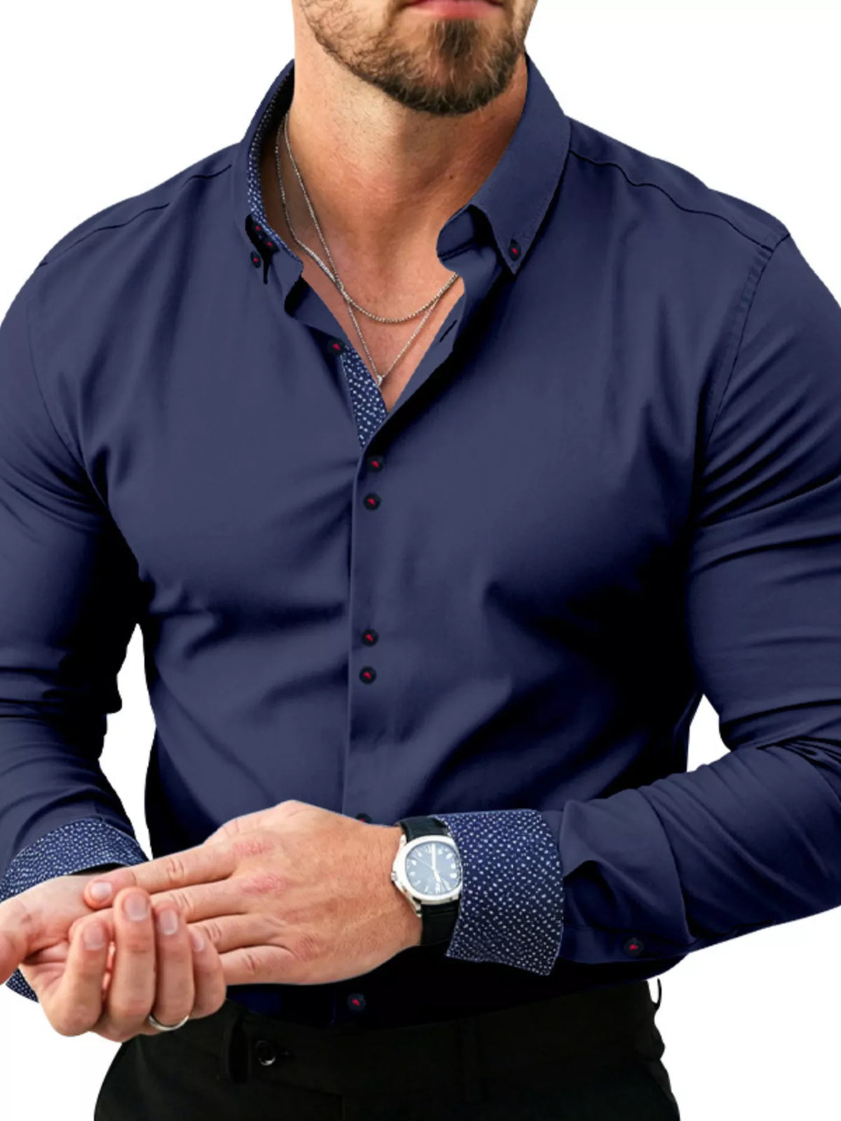 Men's Full Size Slim Fit Contrast Trim Shirt Plus Size - Lilixa.store