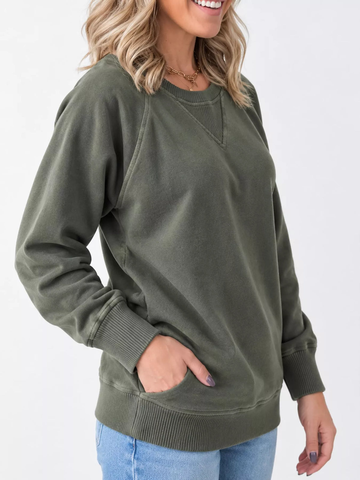 Crew Neck Raglan Sleeve Sweatshirt, view 5