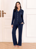 Collared Neck Long Sleeve Loungewear Set with Pockets - Lilixa.store