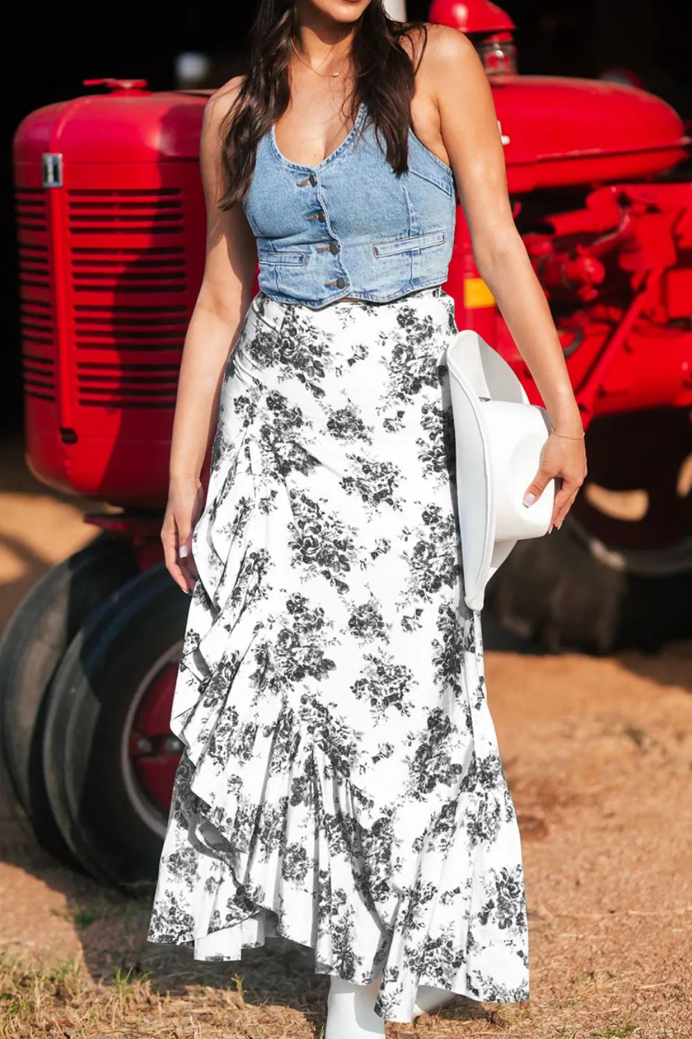 Boho Floral High Waist Ruffle Split Maxi Skirt - Lilixa.store
