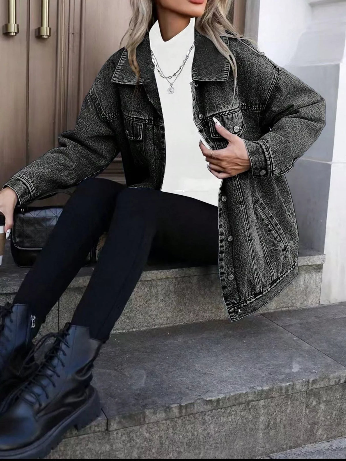Washed Button Up Oversized Denim Jacket - Lilixa.store