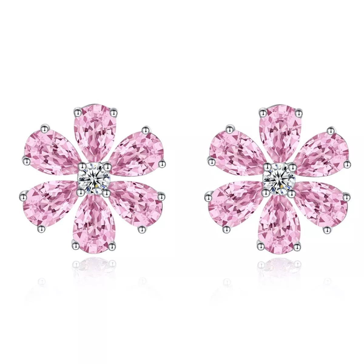 925 Sterling Silver Zircon Flower Earrings in Blush Pink, view 7