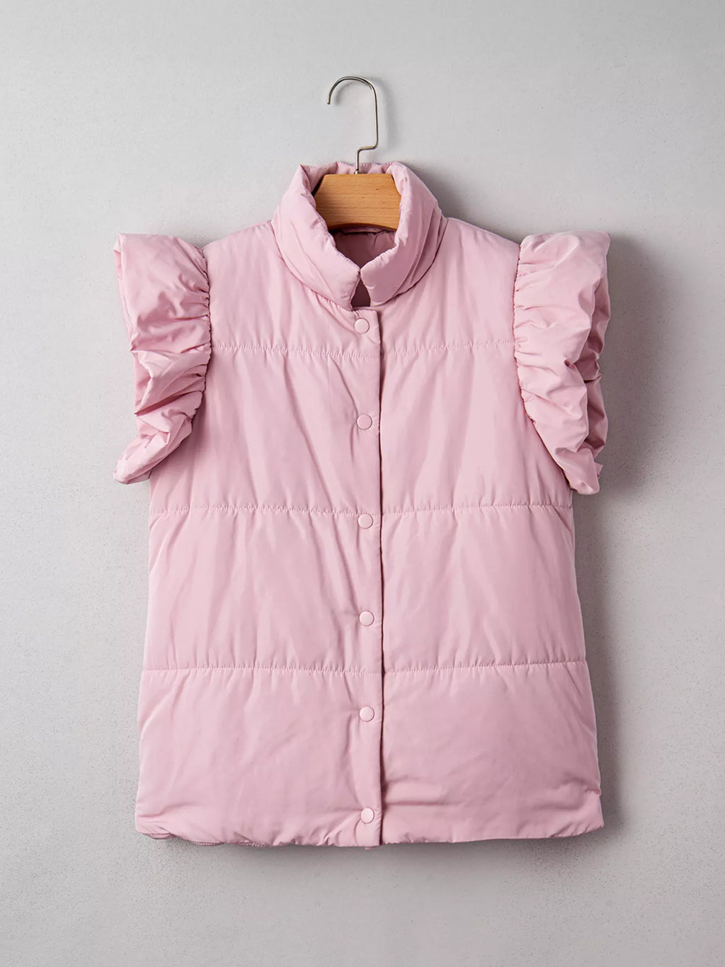 Stand Neck Flutter Sleeve Snap Button Puffer Vest - Lilixa.store