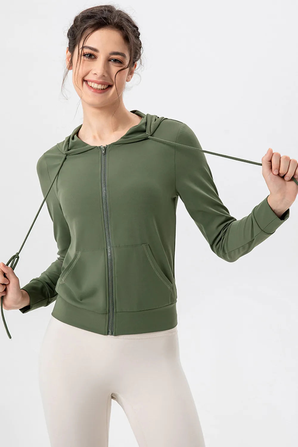 Drawstring Zip Up Hooded Active Outerwear - Lilixa.store