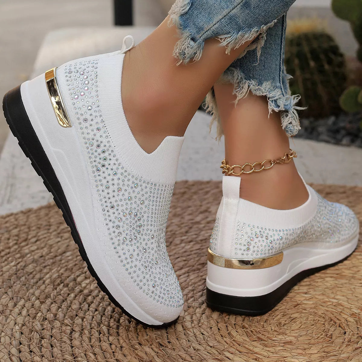 Rhinestone Round Toe Slip-Ons - Lilixa.store