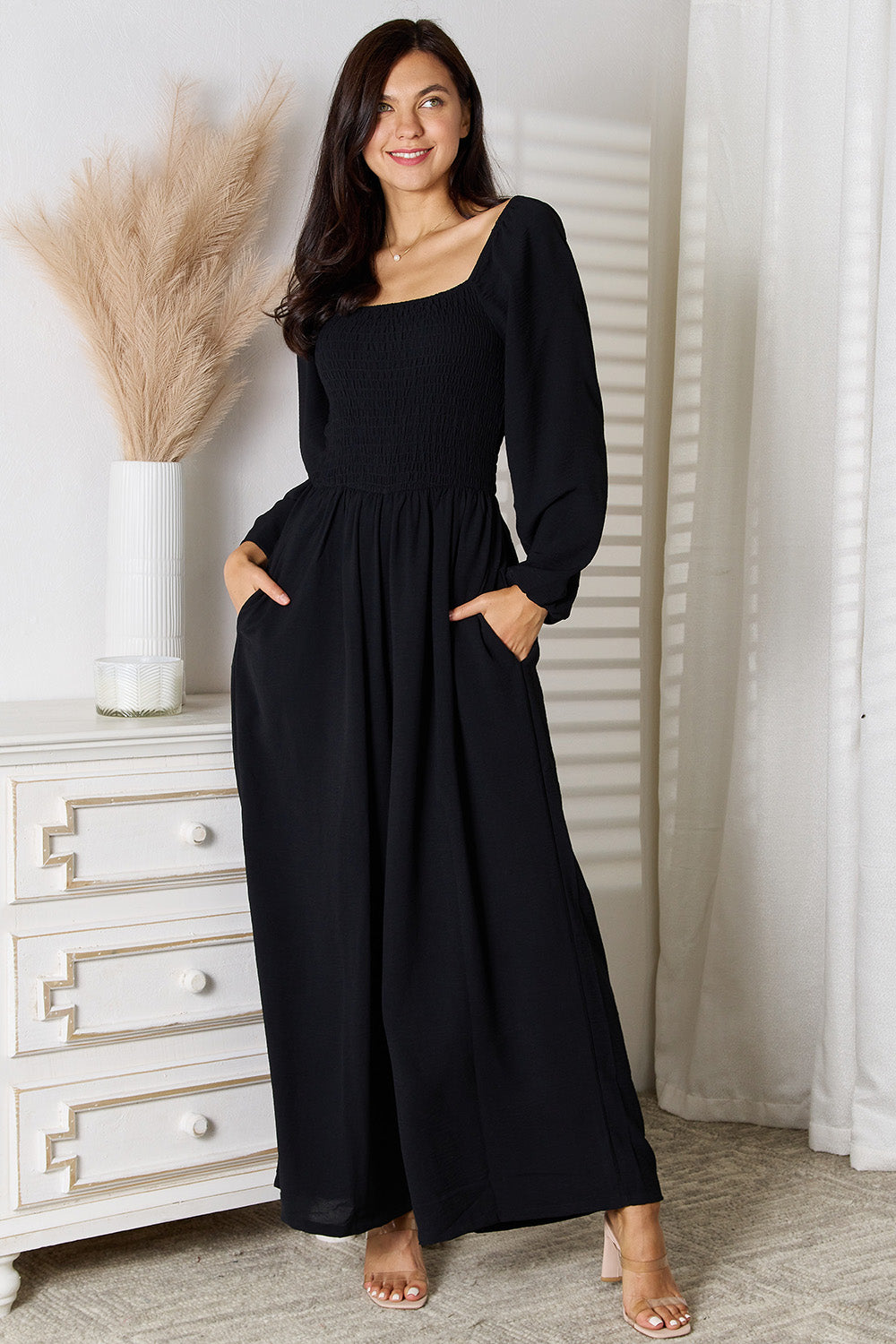 Double Take Square Neck Jumpsuit with Pockets - Lilixa.store