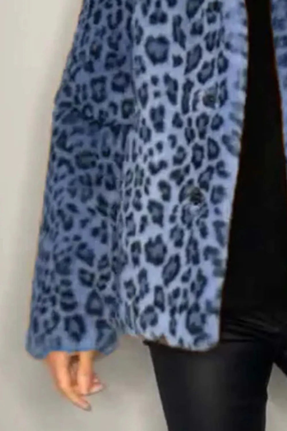 Full Size Leopard Furry Collared Neck Long Sleeve Coat, view 7
