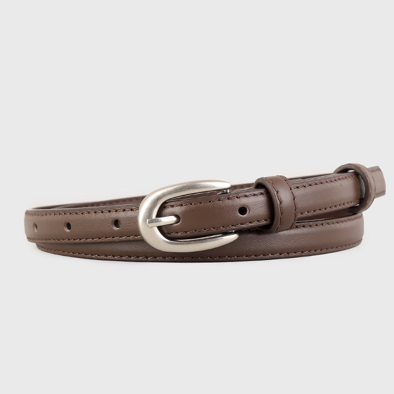 Leather Skinny Belt with Silver Buckle - Lilixa.store