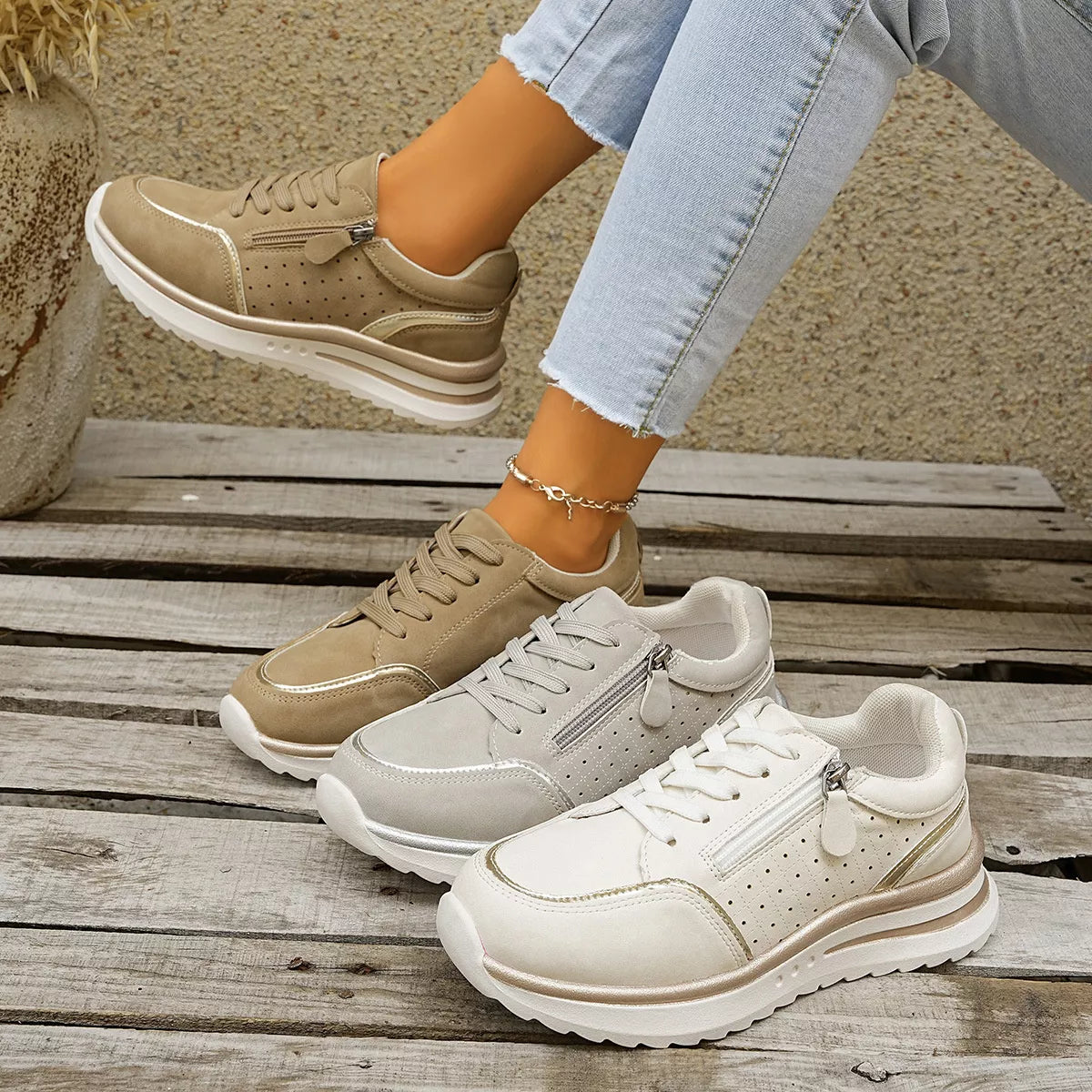 Round Toe Lace Up Sneakers - Lilixa.store