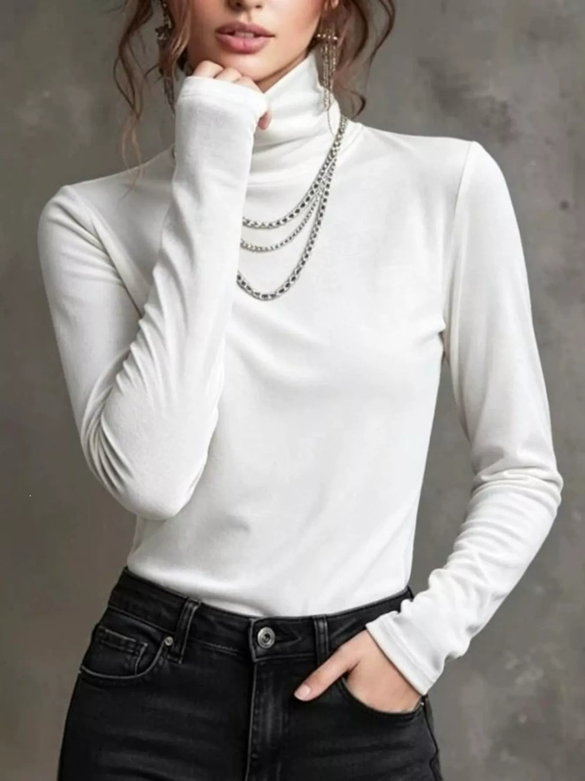 Full Size Velvet Turtleneck Long Sleeve T-Shirt Plus Size