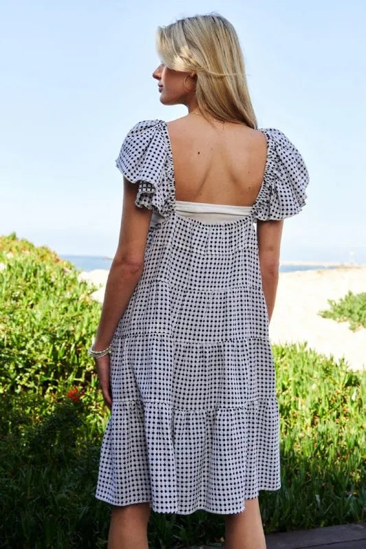 Davi & Dani Jacquard V-Neck Flutter Cap Sleeve Tiered Dress - Lilixa.store