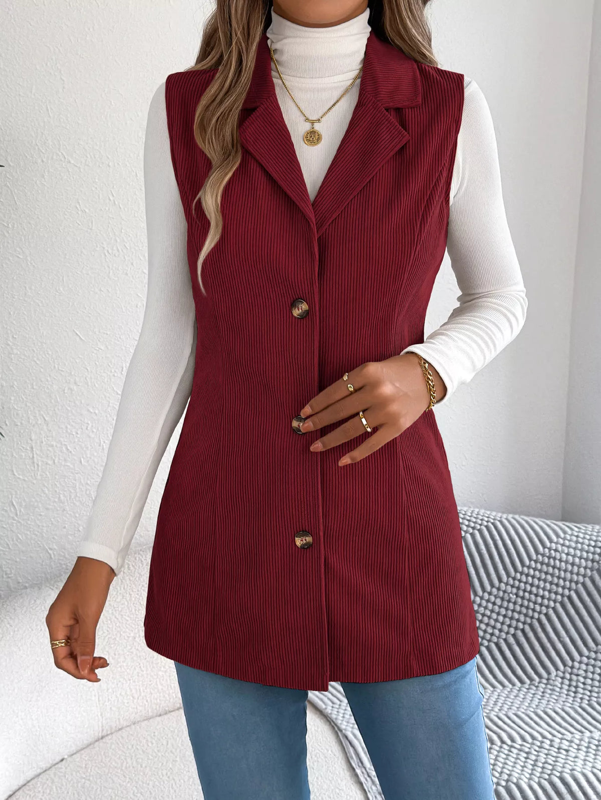 Button-Front Longline Vest Coat - Lilixa.store