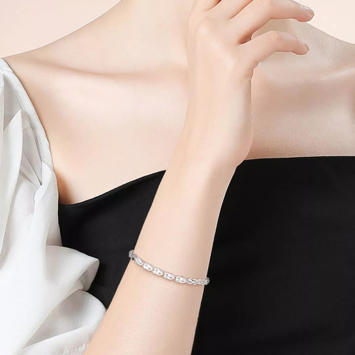 925 Sterling Silver Heart Link Bracelet - Lilixa.store