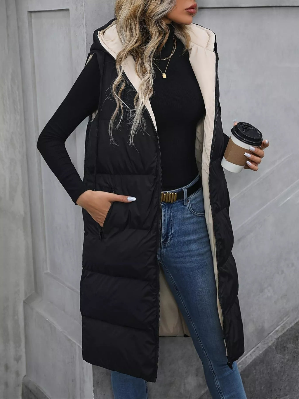 Longline Padded Hooded Vest Coat - Lilixa.store