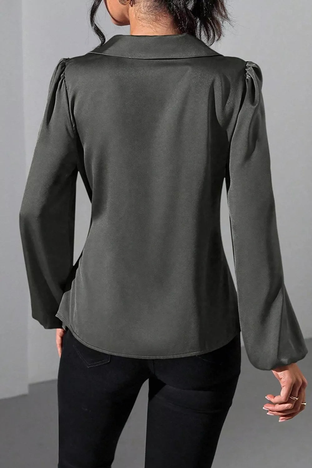 Satin Tied Detail Long Sleeve Blouse, view 5