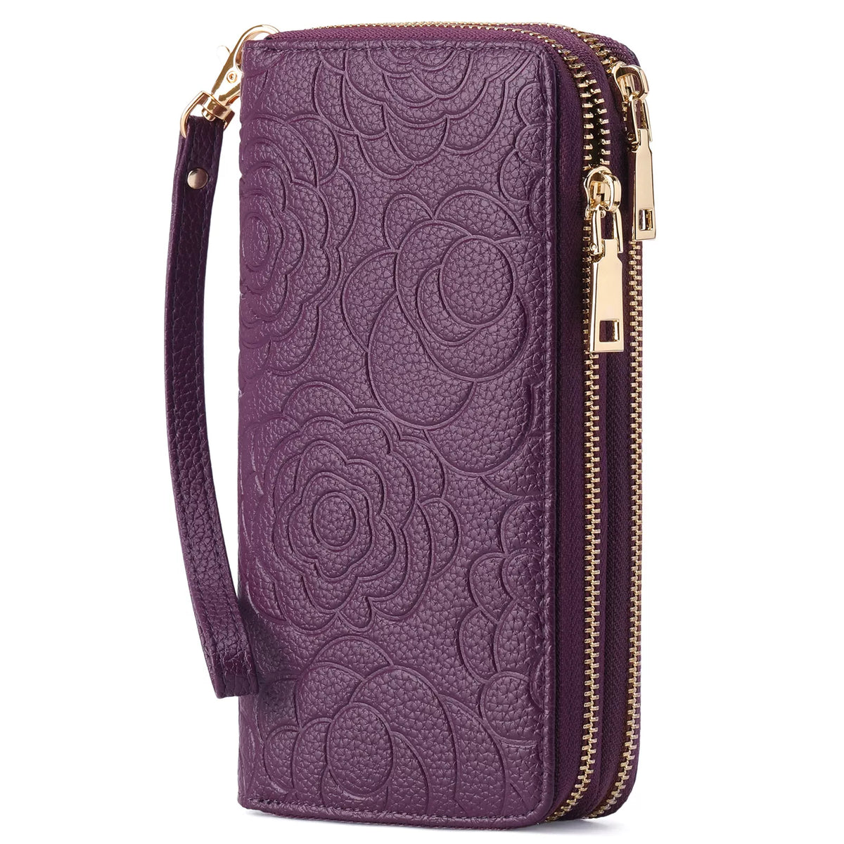 Embossed Floral Pattern Double Zipper Wallet - Lilixa.store