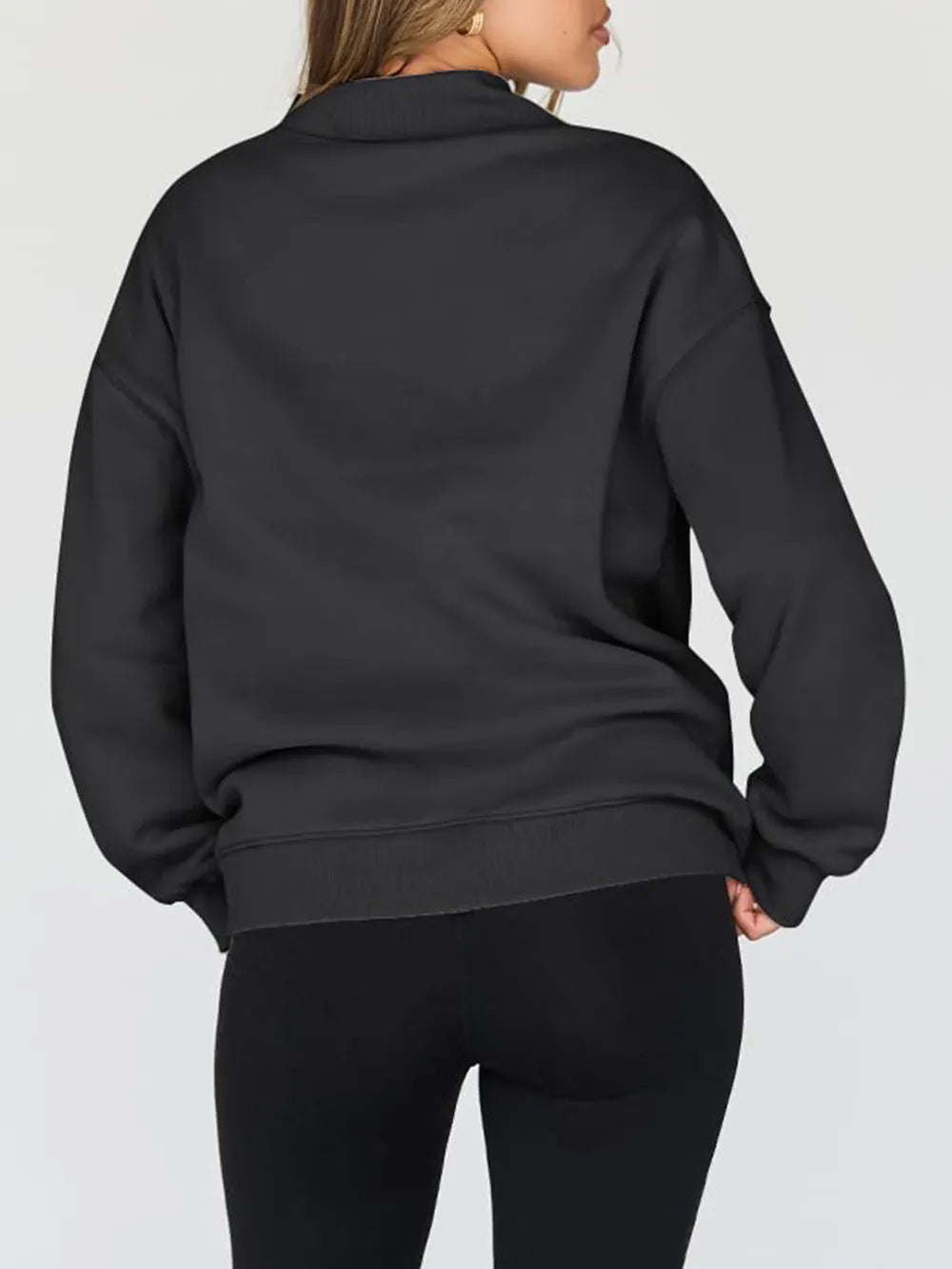 Mock Neck Drop Shoulder Long Sleeve Sweatshirt - Lilixa.store