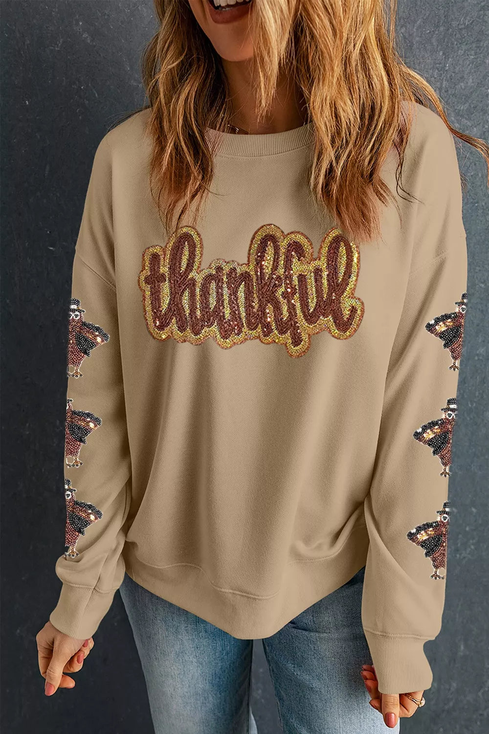 Turkey Season Thankful Sequin Sweatshirt