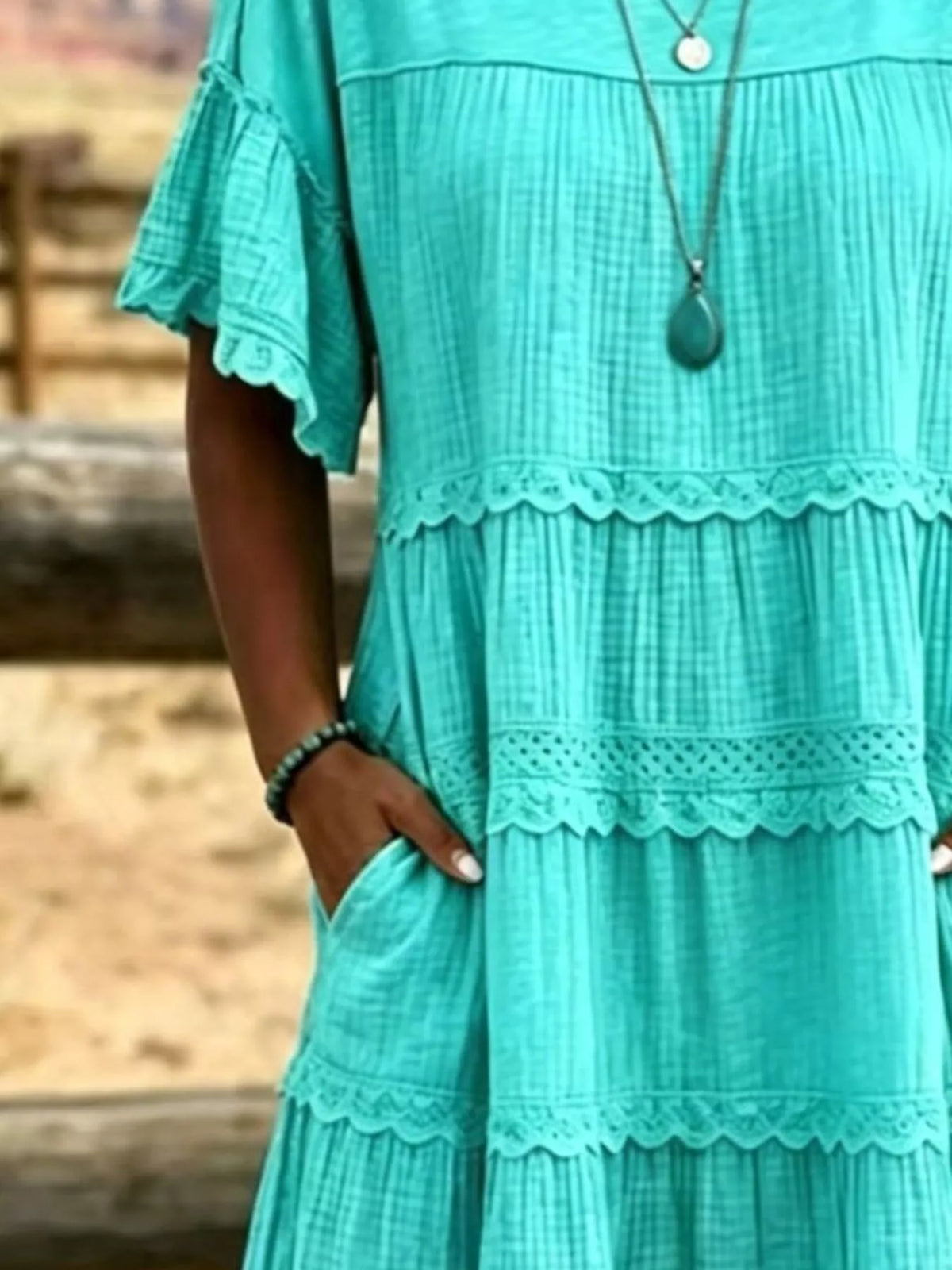 Full Size Tiered Ruffle Sleeve Midi Dress with Pockets Plus Size - Lilixa.store