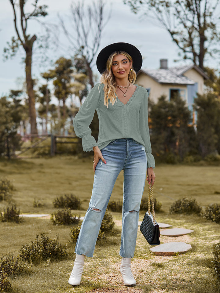 V-Neck Flounce Sleeve Blouse, view 12