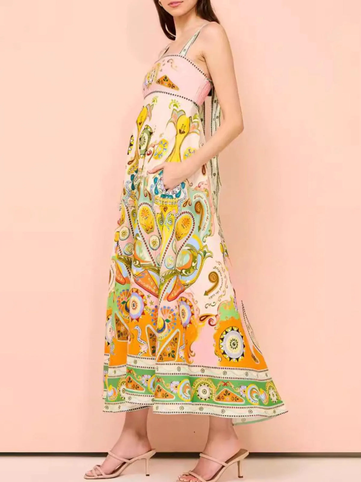 Paisley Print Square Neck Summer Dress - Lilixa.store