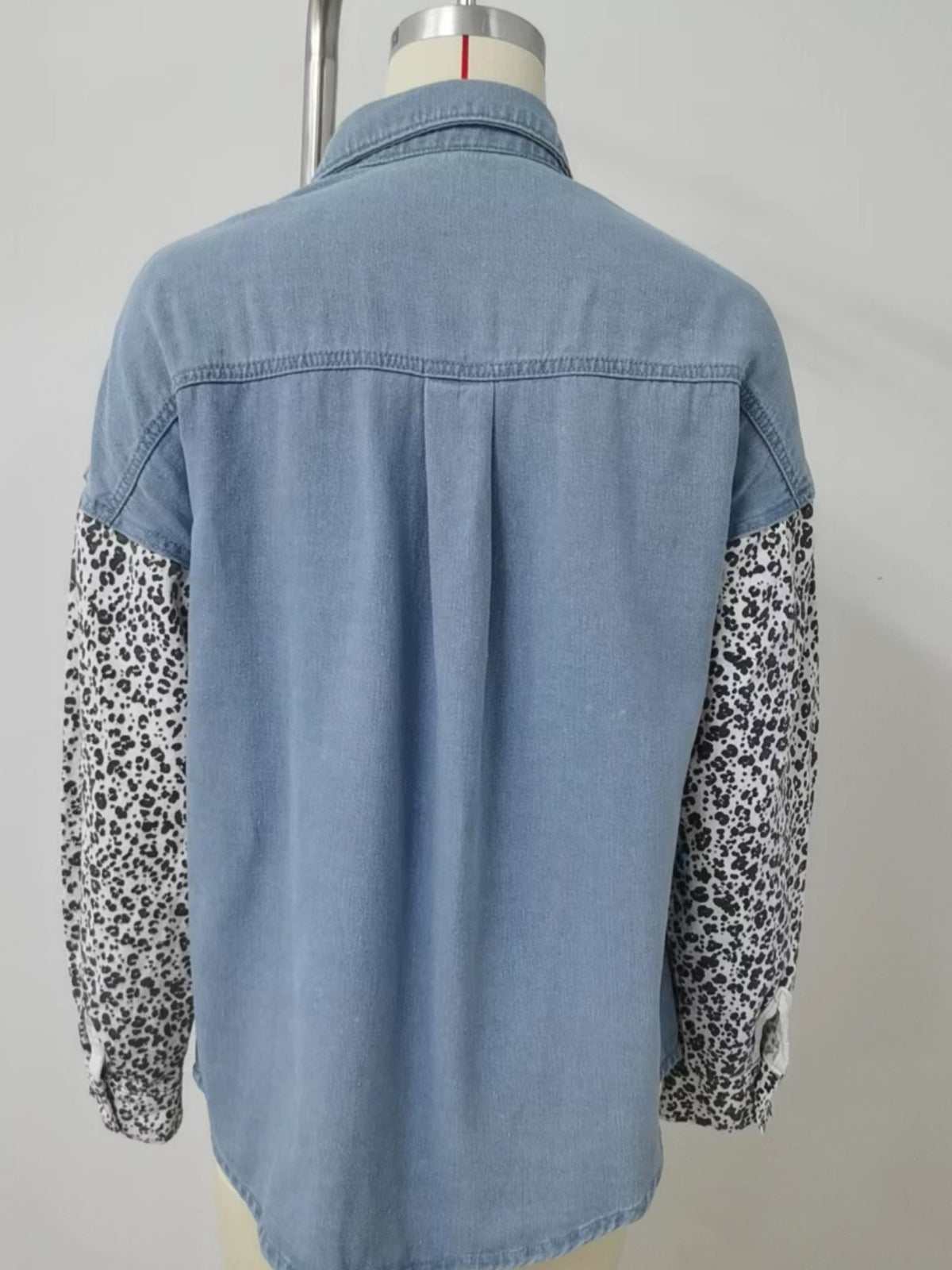 Leopard Patchwork Button Up Denim Shirt - Lilixa.store