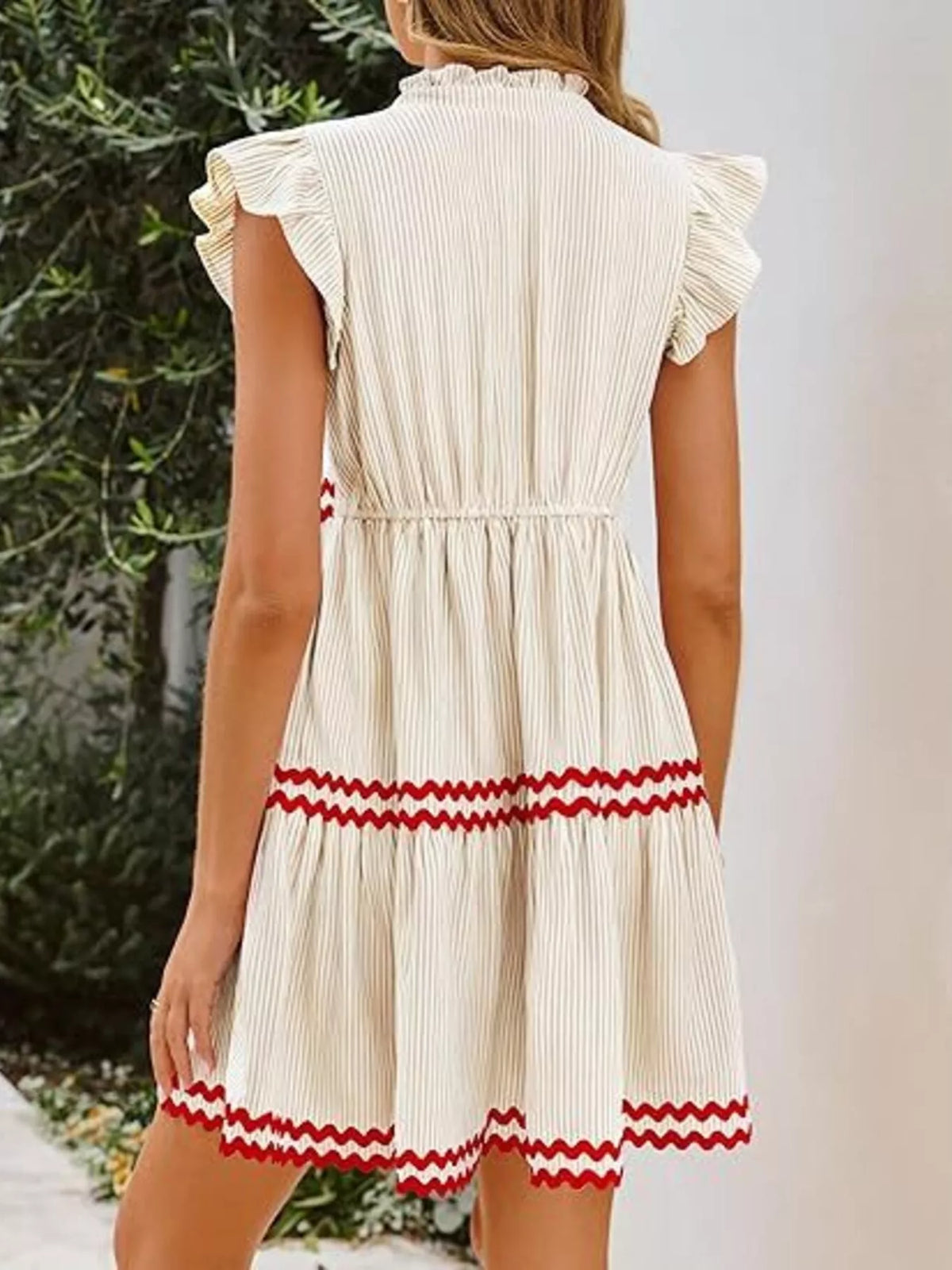 Striped Ruffle Sleeve Tiered Dress, view 2