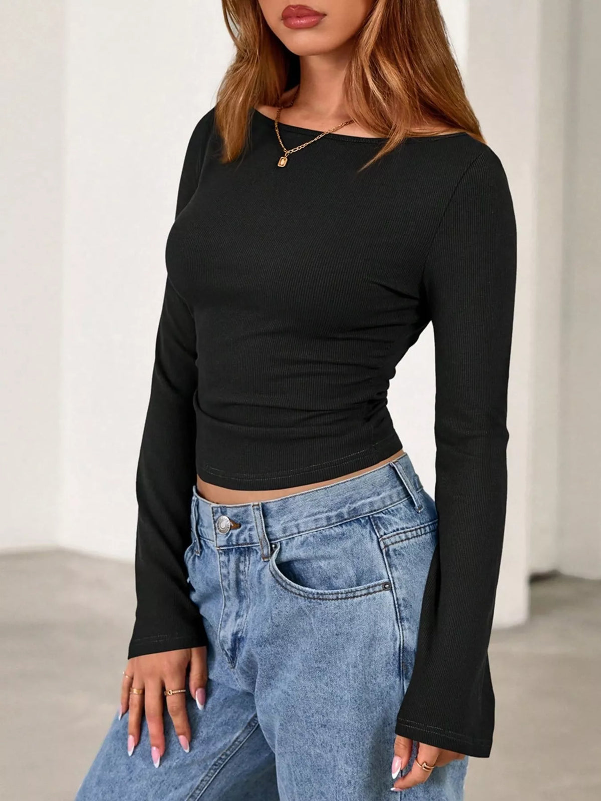 Boat Neck Flare Sleeve T-Shirt