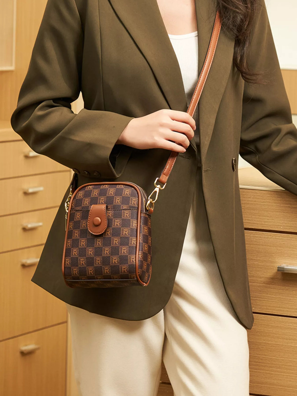 Printed PU Leather Crossbody Bag in Brown, view 11