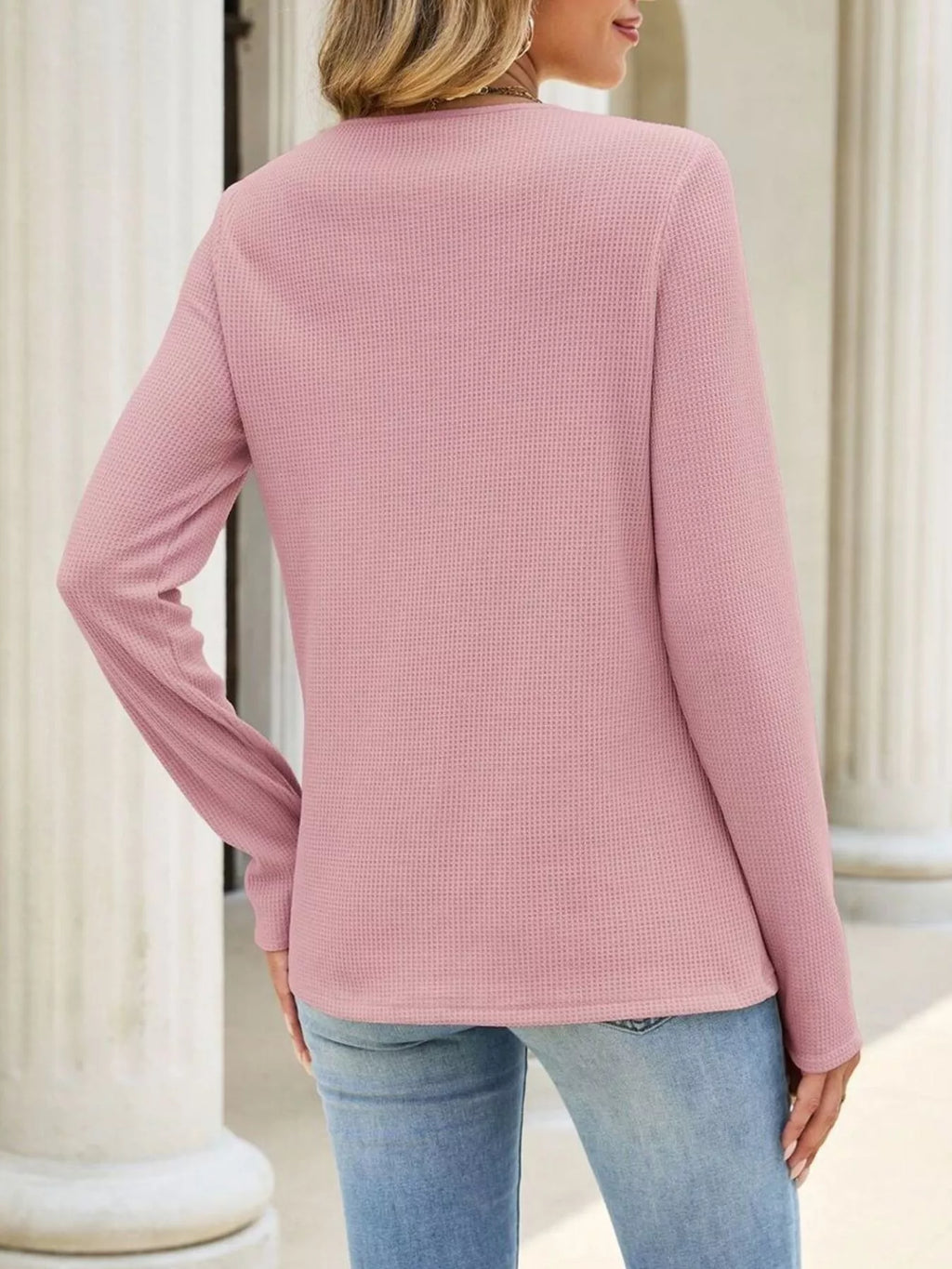 Lace Panel Waffle Knit Long Sleeve T-Shirt, view 19