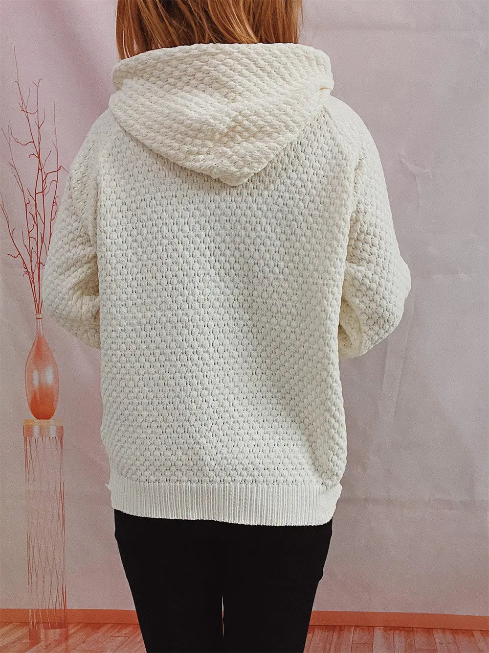 Drawstring Long Sleeve Hooded Sweater, view 12