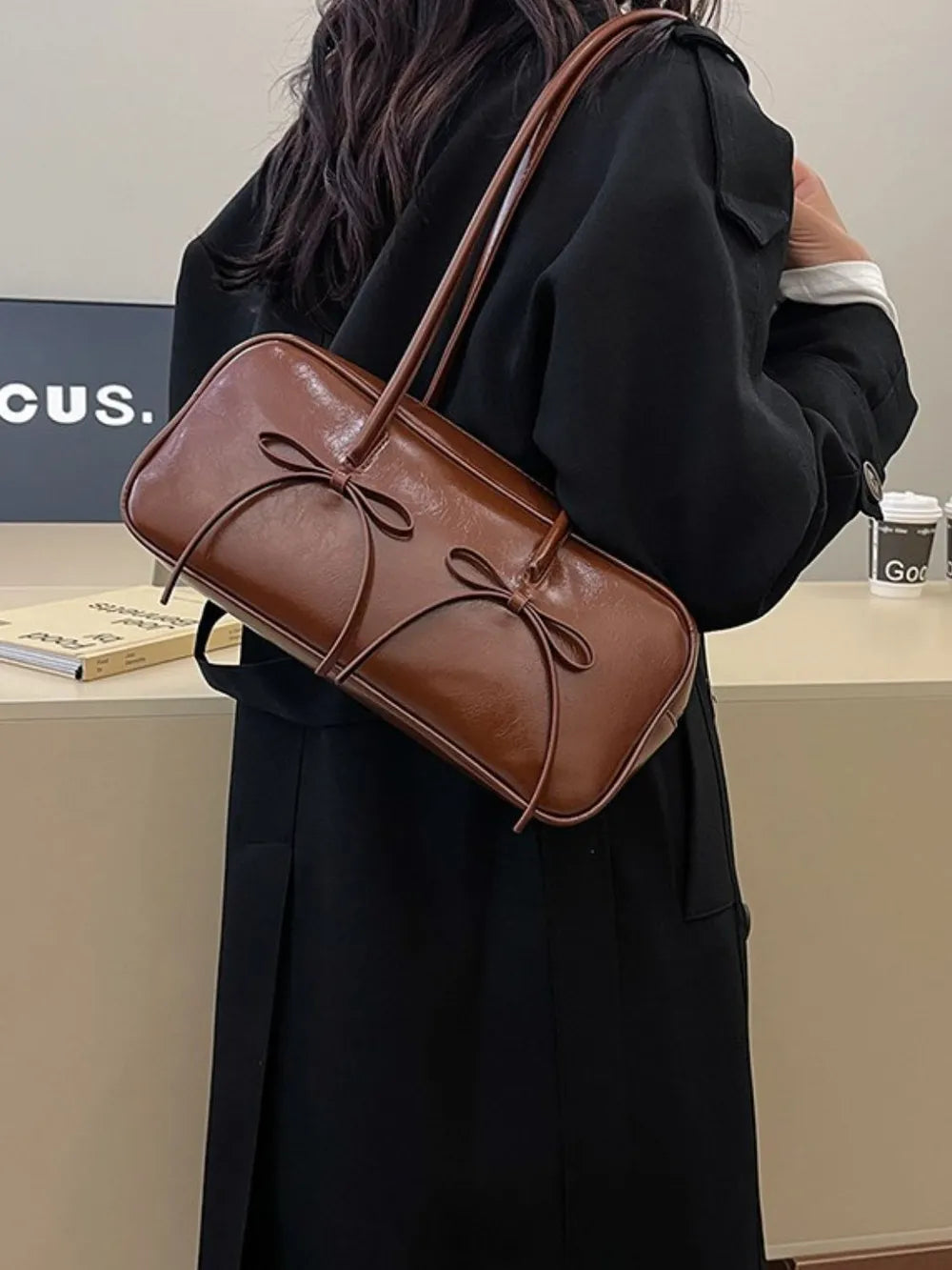 PU Leather Bow Trim Shoulder Bag - Lilixa.store