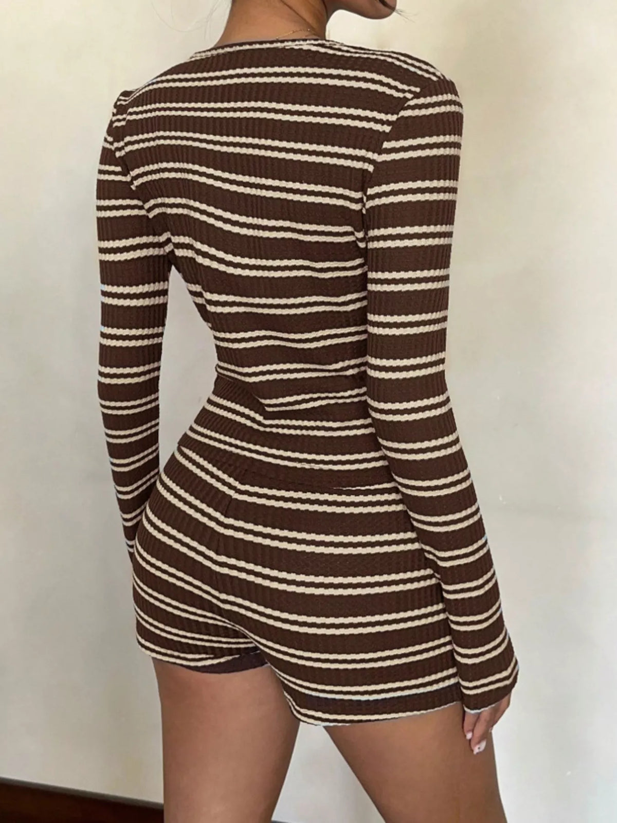 Striped Button-Down Cardigan and Shorts Set, view 11