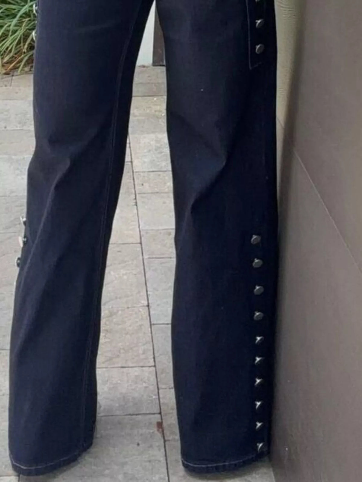 Decorative Button High-Waisted Wide-Leg Jeans