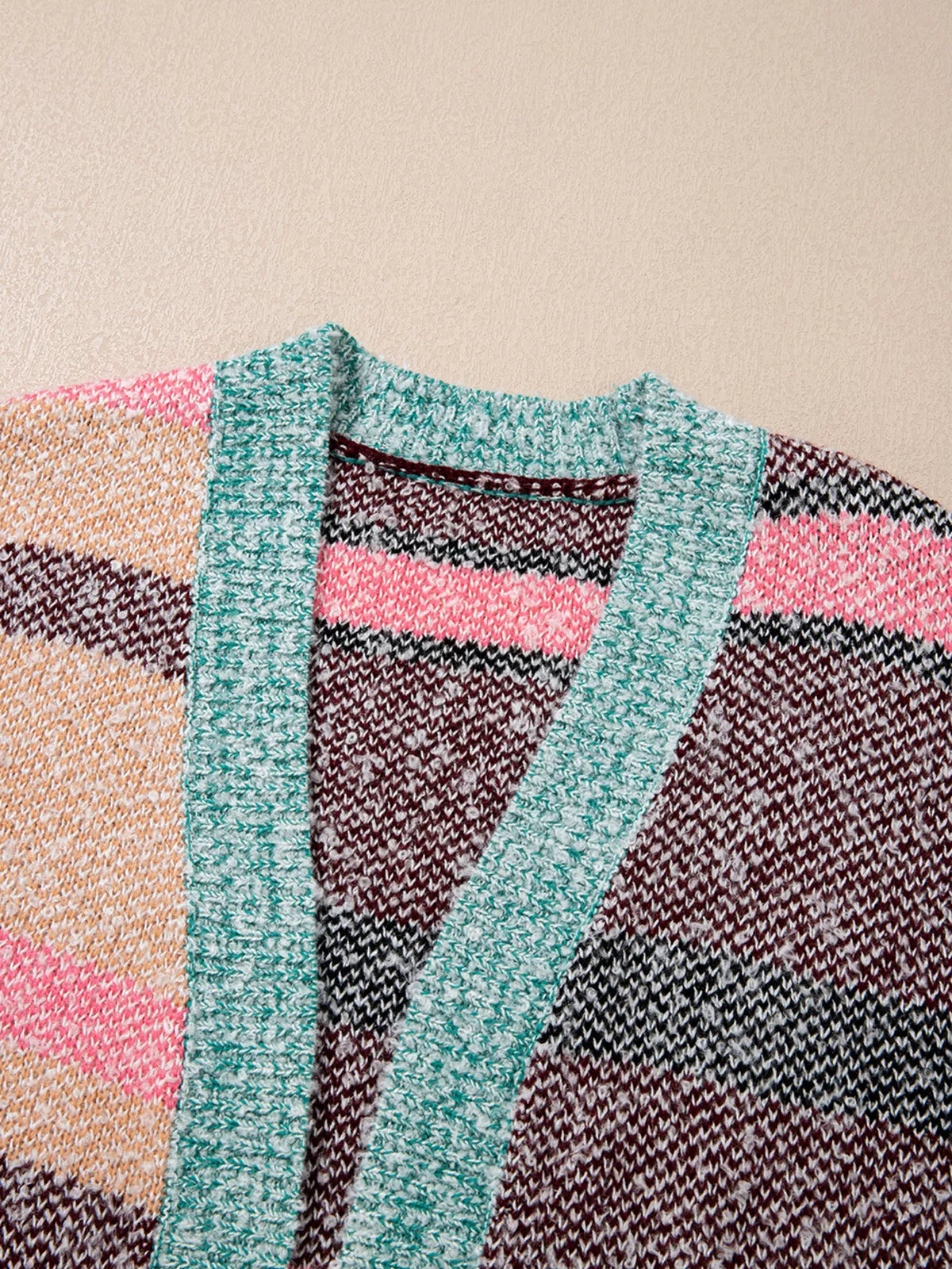 Color Block Striped Side Slit Open Front Cardigan - Lilixa.store